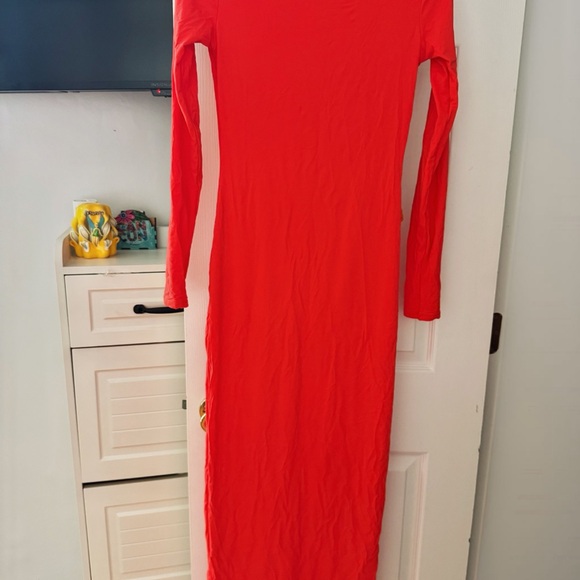 SKIMS NWT Fits Everybody Crew Neck Long Sleeve Dress color-Poppy - Picture 5 of 6